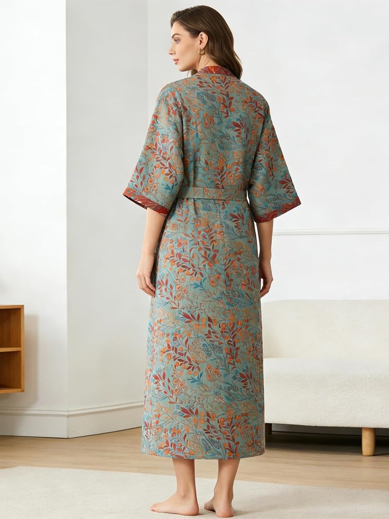 ENGLUCK Store Cotton Gauze Robe for Wome Plus Size Kimono Robe Muslin Bathrobe with Belt Pocket Loungewear Yukata Sleepwear - Image 4